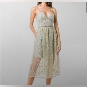 NWT Self-Portrait Gray Silver Strap Midi Dress 0